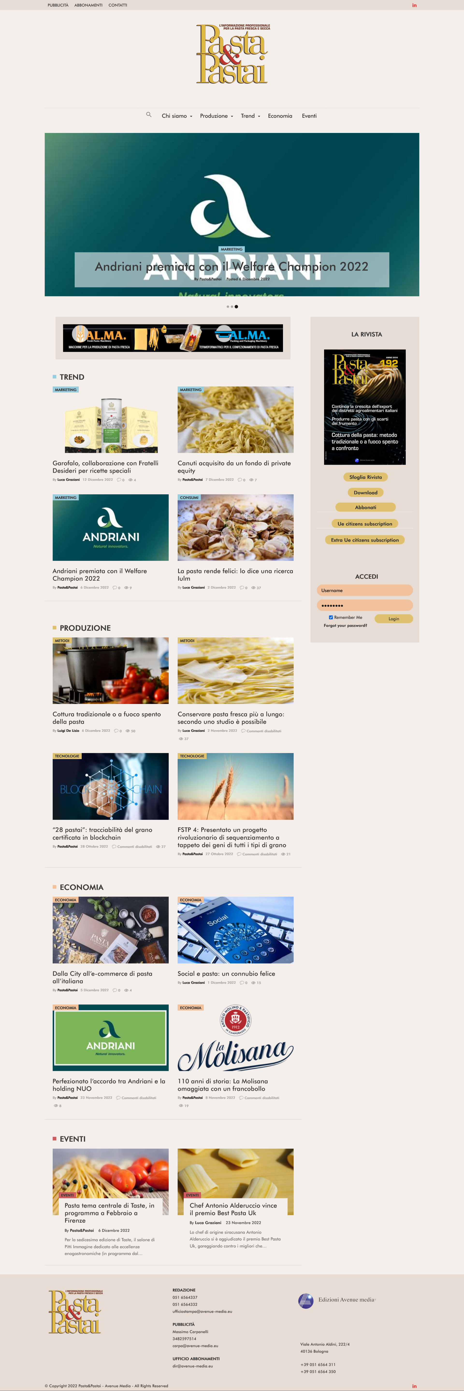 screenshot home sito web Pasta&Pastai